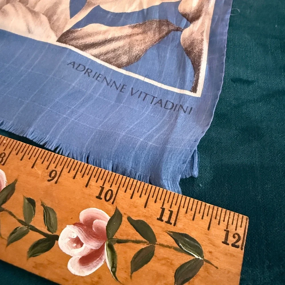 Adrienne Vittadini floral‎ scarf botanical print 26in square blue ivory